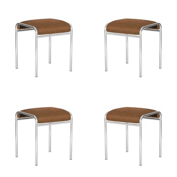 Set 4 scaune de tip taburet CADDY CHROME, Aramiu piele ecologica