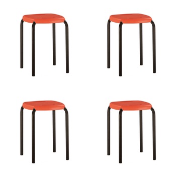 Set 4 scaune de tip taburet BOOM Black, Portocaliu Set 4 scaune de tip taburet BOOM Black, Portocaliu