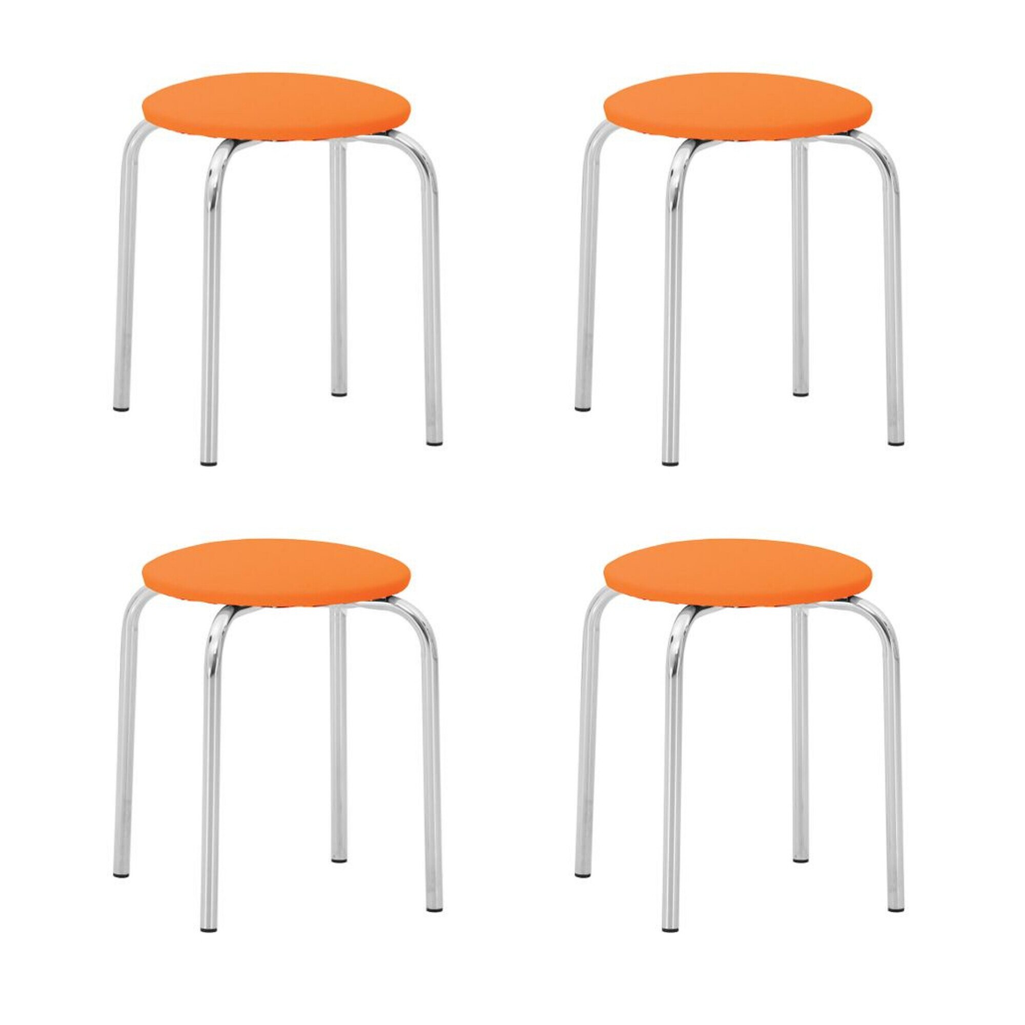 Set 4 scaune de tip taburet CHICO, Portocaliu piele ecologica