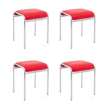 Set 4 scaune de tip taburet CADDY CHROME, Rosu piele ecologica