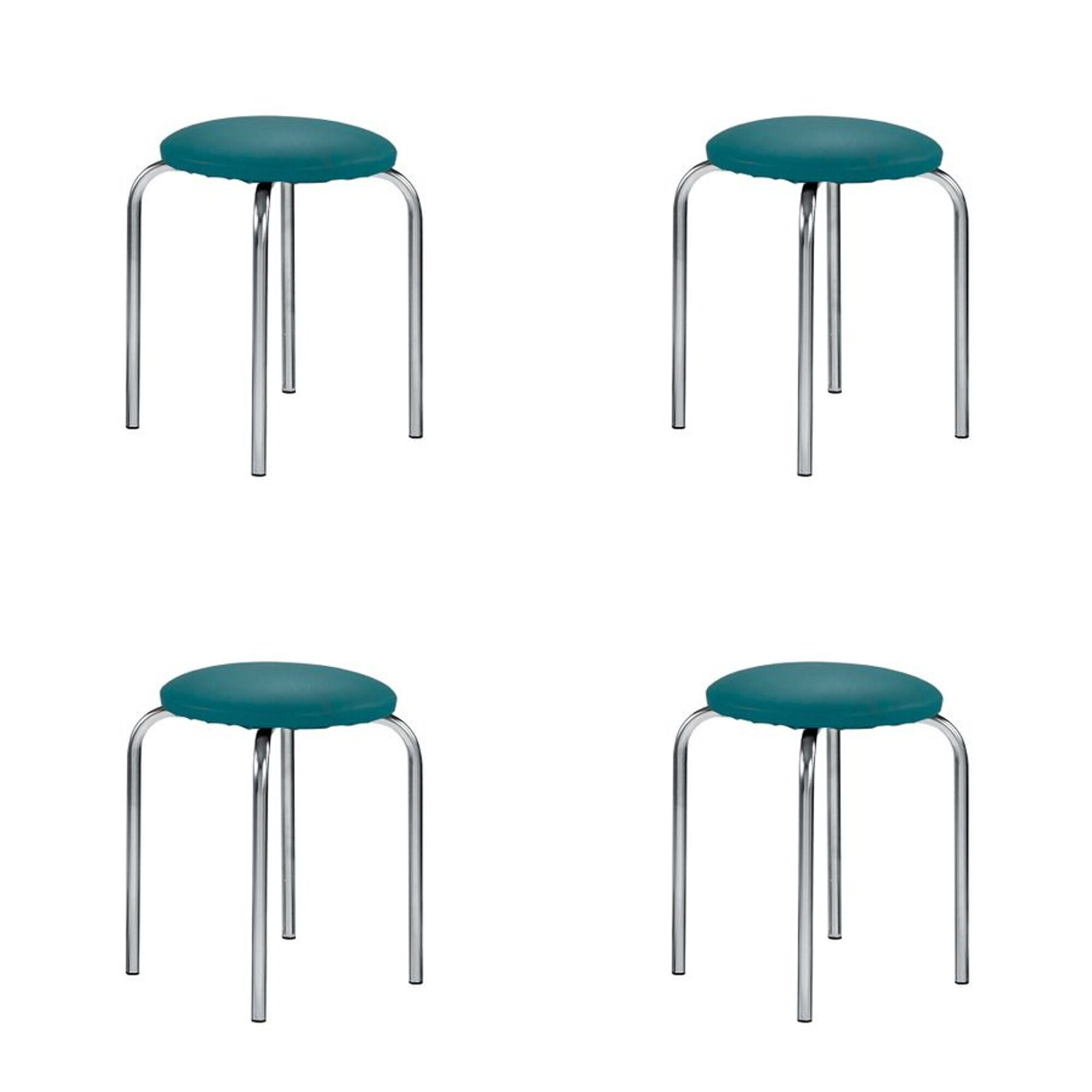 Set 4 scaune de tip taburet CHICO, Turcoaz piele ecologica