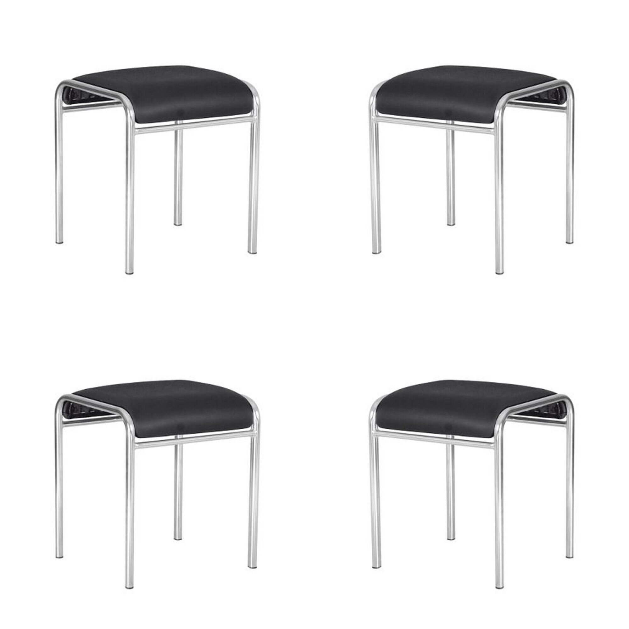Set 4 scaune de tip taburet CADDY CHROME, Negru piele ecologica