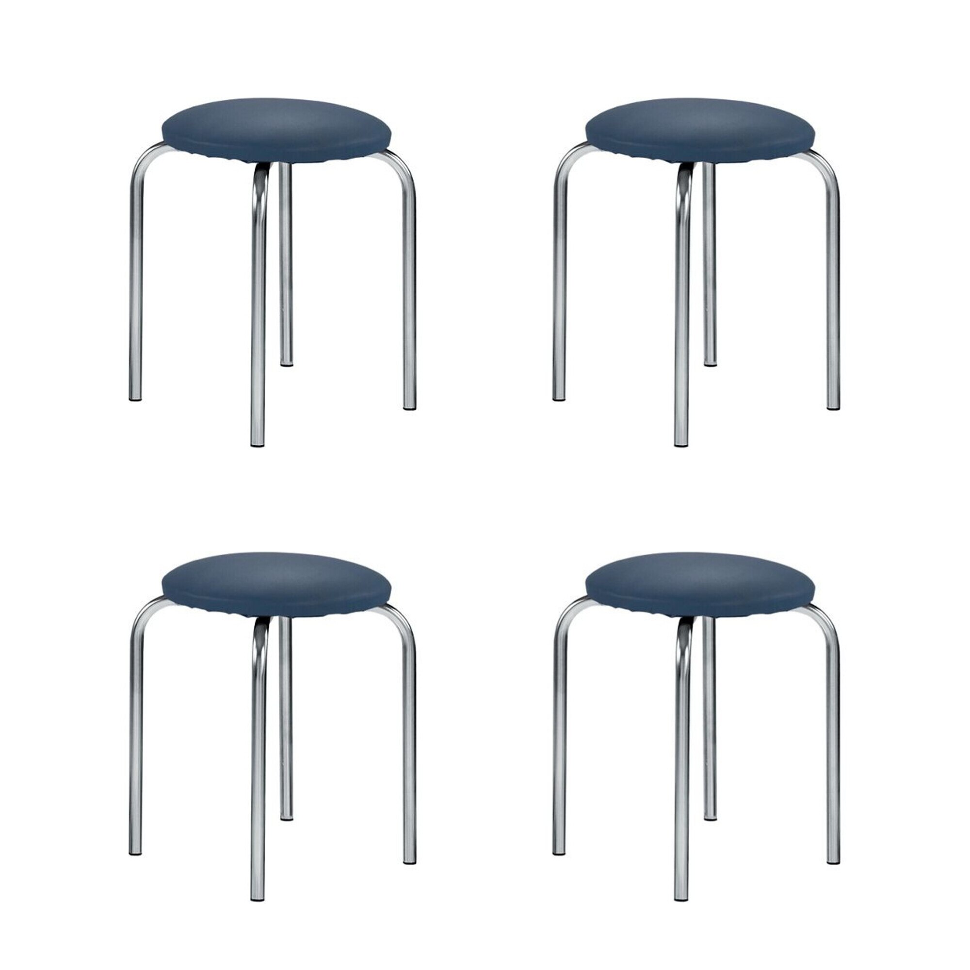 Set 4 scaune de tip taburet CHICO, Albastru piele ecologica