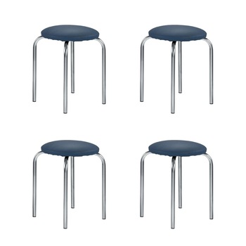 Set 4 scaune de tip taburet CHICO, Albastru piele ecologica