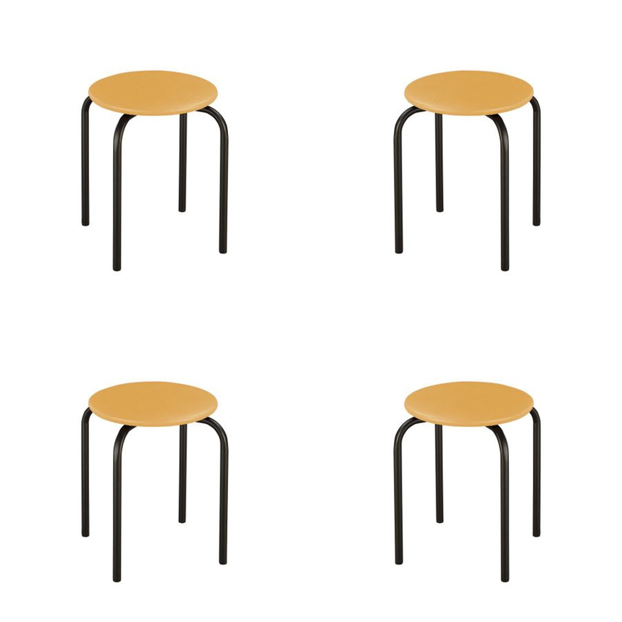 Set 4 scaune de tip taburet CHICO Black, Ocru piele ecologica