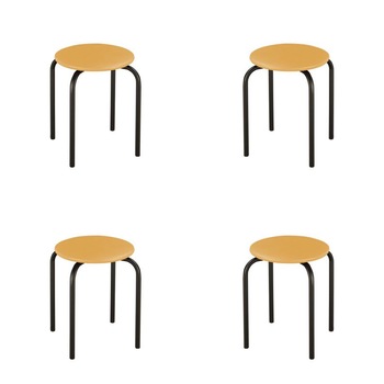 Set 4 scaune de tip taburet CHICO Black, Ocru piele ecologica