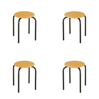 Set 4 scaune de tip taburet CHICO Black, Ocru piele ecologica Set 4 scaune de tip taburet CHICO Black, Ocru piele ecologica