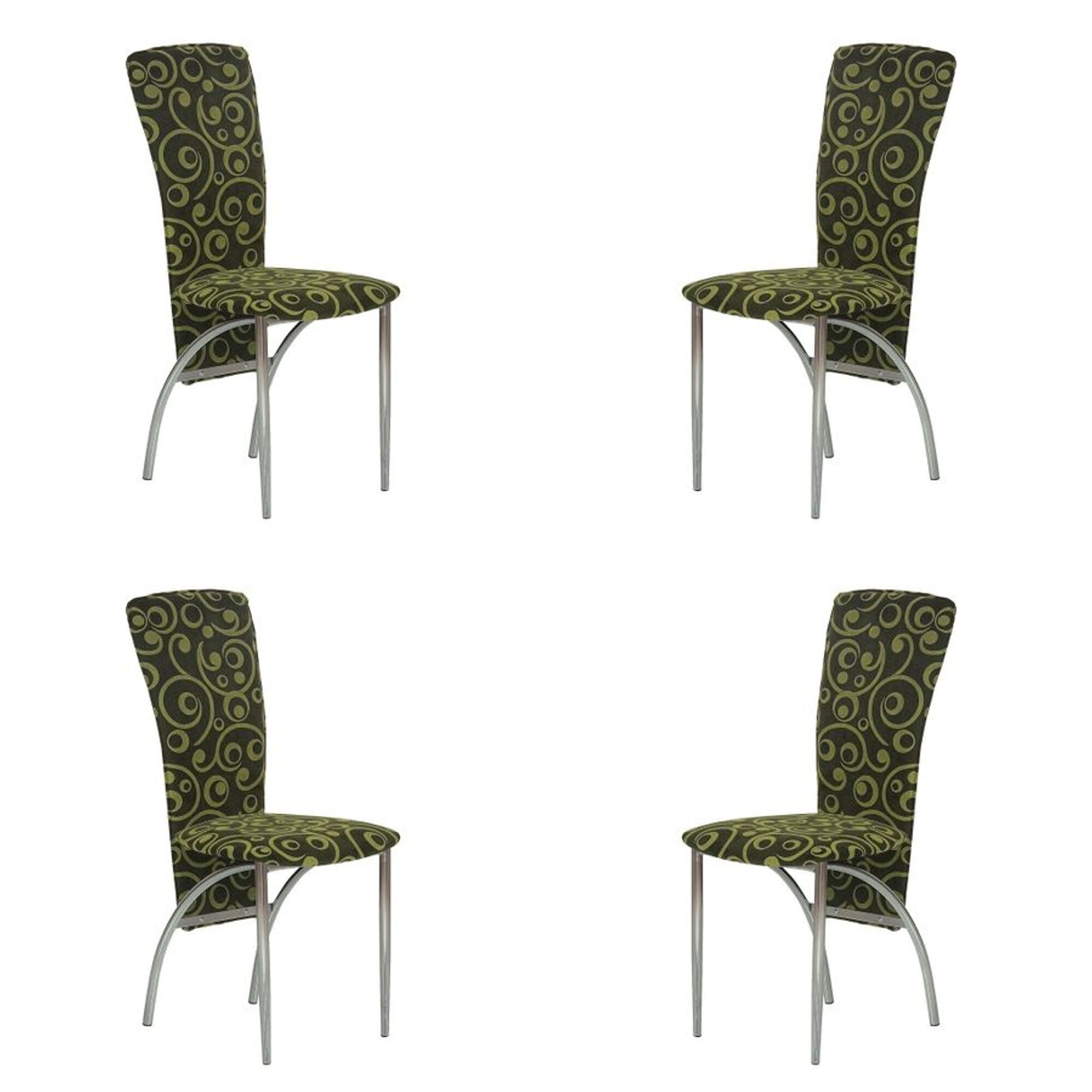Set 4 scaune dining/bucatarie AMELY, textil verde cu model