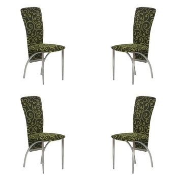 Set 4 scaune dining/bucatarie AMELY, textil verde cu model