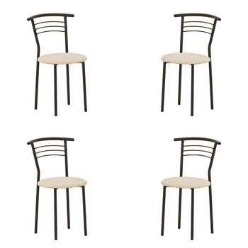 Set 4 scaune dining/bucatarie MARCO Black, Crem piele ecologica