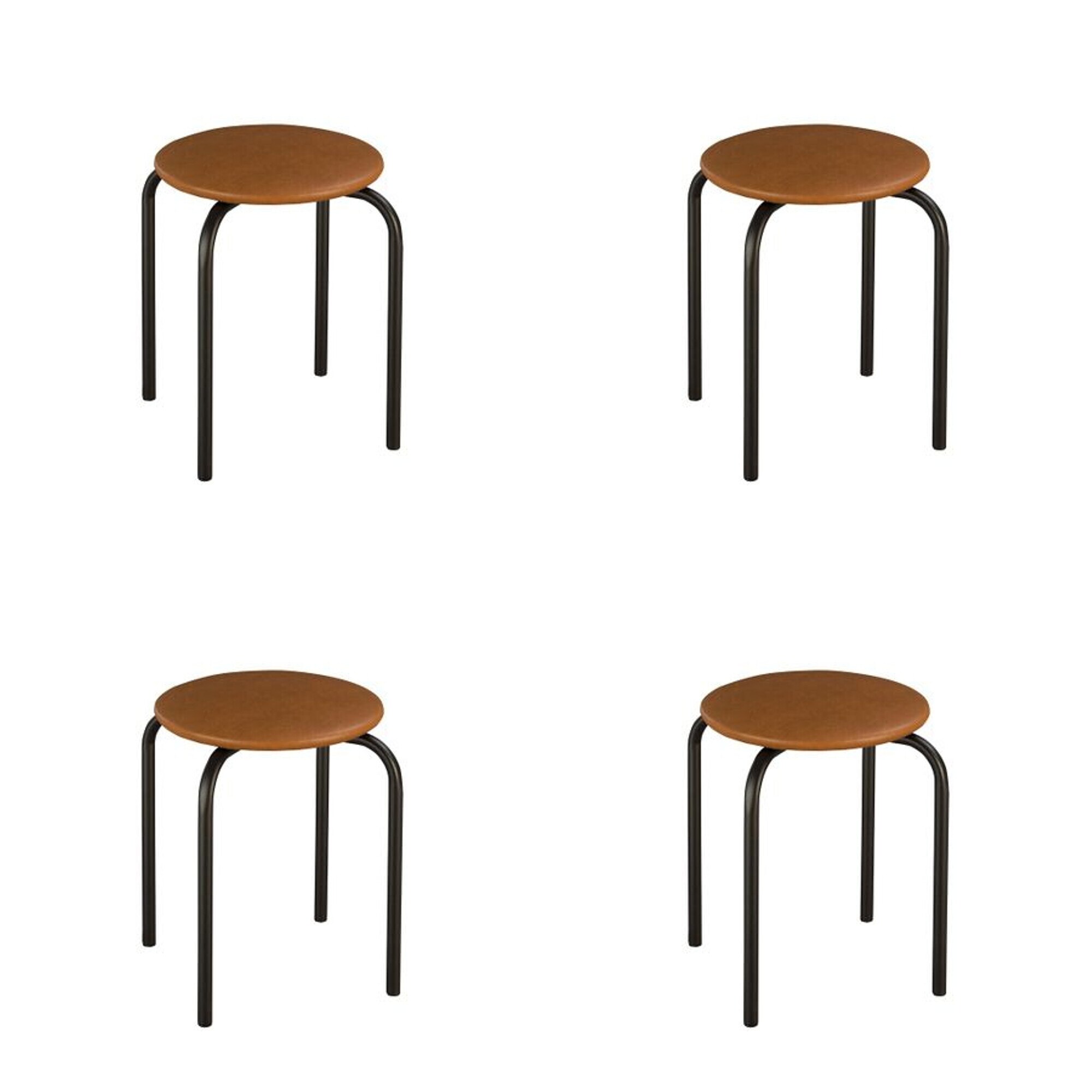 Set 4 scaune de tip taburet CHICO Black, Aramiu piele ecologica