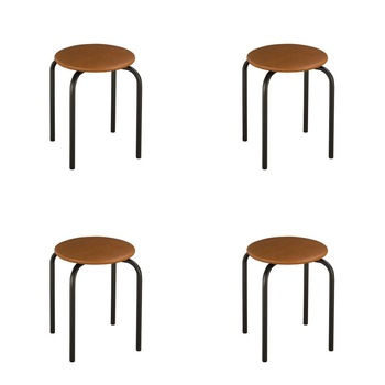 Set 4 scaune de tip taburet CHICO Black, Aramiu piele ecologica