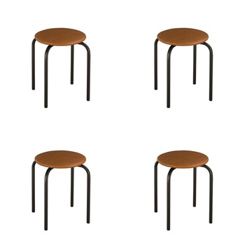 Set 4 scaune de tip taburet CHICO Black, Aramiu piele ecologica Set 4 scaune de tip taburet CHICO Black, Aramiu piele ecologica