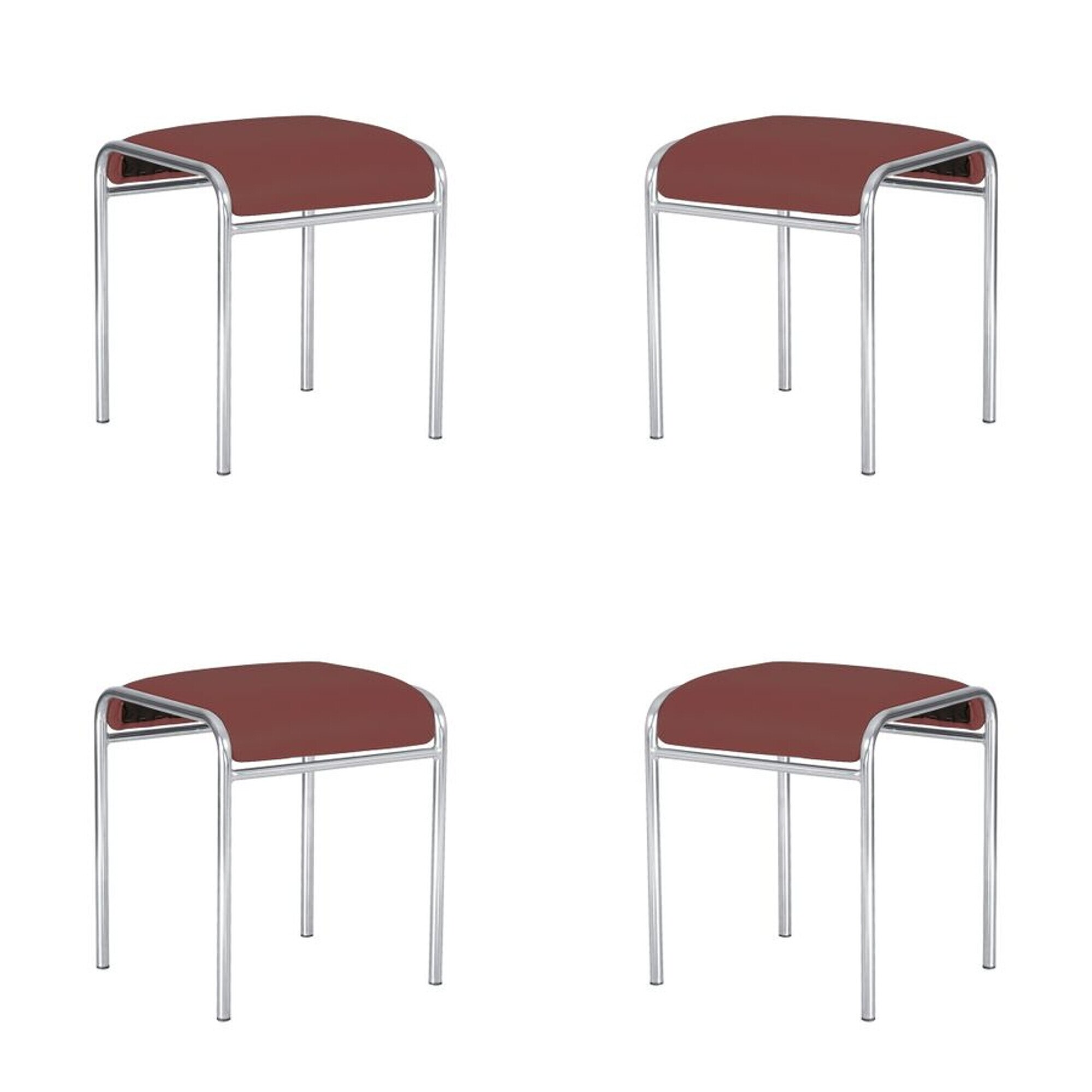 Set 4 scaune de tip taburet CADDY CHROME, Carmin piele ecologica