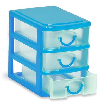 Etajera Zola®, din plastic, 11x9x13 cm, 3 compartimente, culoare albastru si transparent Etajera Zola®, din plastic, 11x9x13 cm, 3 compartimente, culoare albastru si transparent