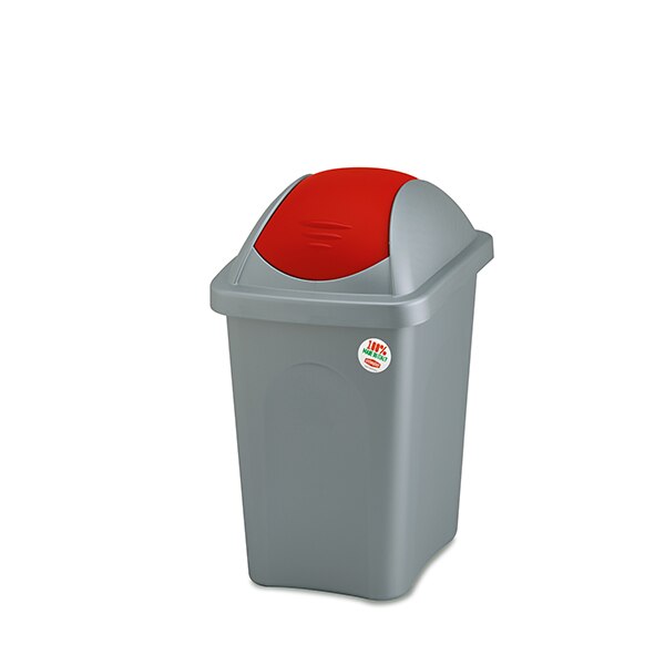 Cos de gunoi Stefanplast Multipat, Capac oscilant, 60 L, Gri/Rosu
