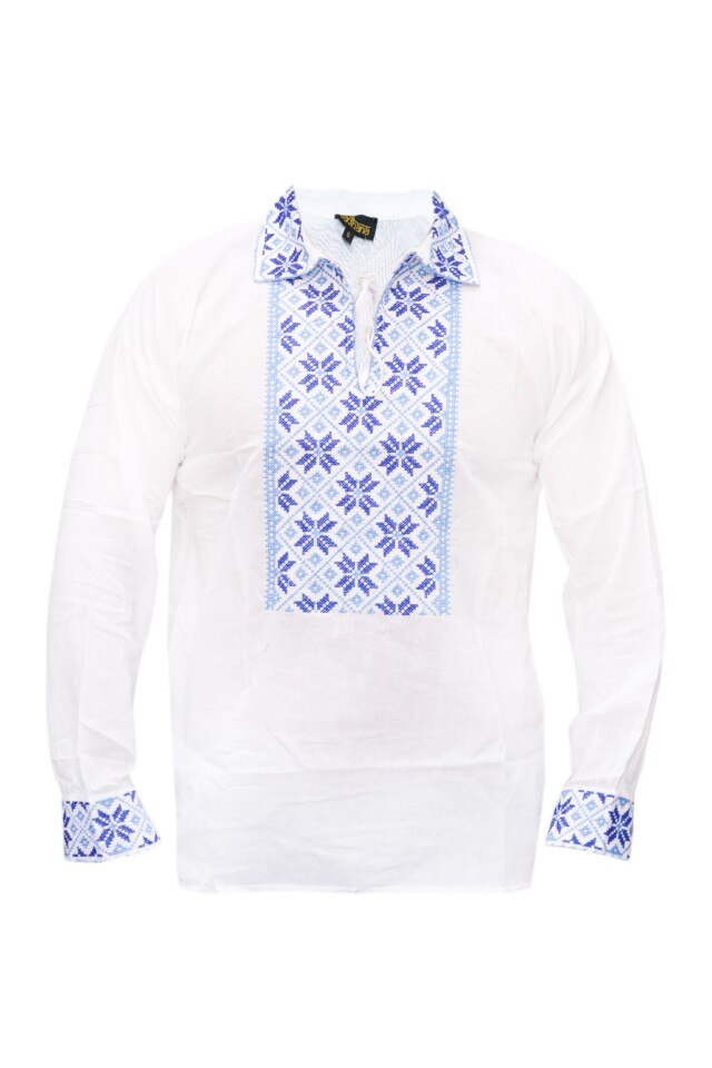 Bluza barbati tip ie, brodata traditional, Alb/Albastru, DAE5174, Alb/Albastru, L