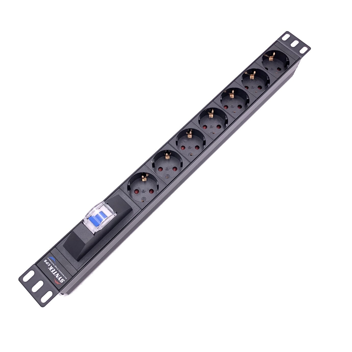 PDU monofazat Syntek 4000W, cu protectie MCB, 7 iesiri Schuko, instalare orizontala in Rack 19