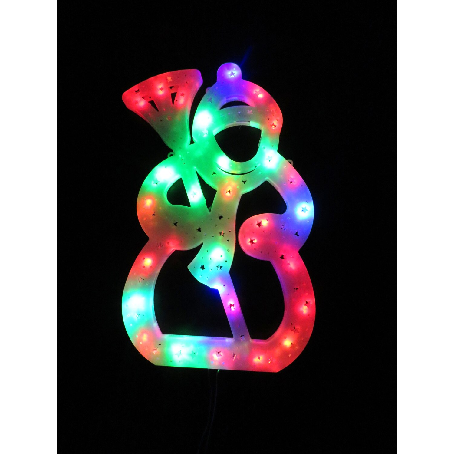 Decoratiune craciun, ornament pentru geam, 42/30 cm, om de zapada alb cu lumini multicolore