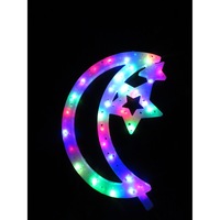 Decoratiune craciun, ornament pentru geam, 42/30 cm, luna cu stelute alba cu lumini multicolore