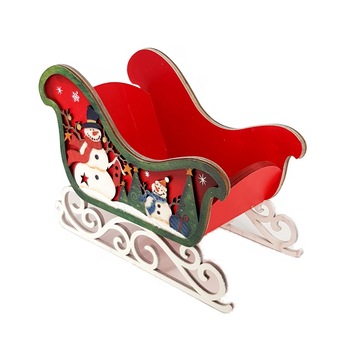 Sanie decorativa din lemn rosu cu verde,21 cm Sanie decorativa din lemn rosu cu verde,21 cm