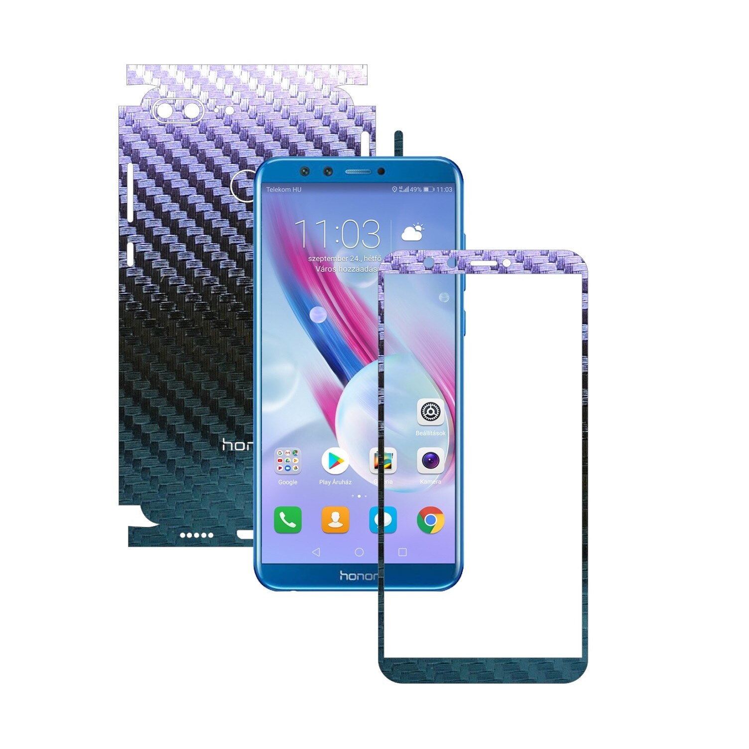 Folie Protectie Carbon Skinz pentru Huawei Honor 9 Lite - Carbon Cameleon 360 Cut, Skin Adeziv Full Body Cover pentru Rama Ecran, Carcasa Spate si Laterale