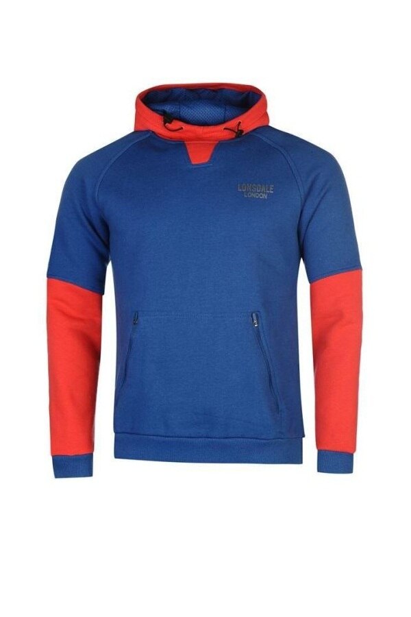 Hanorac sport Lonsdale Sport OTH, Pentru barbati, Cu gluga, Cu buzunar tip marsupiu, Albastru / Rosu, XXL