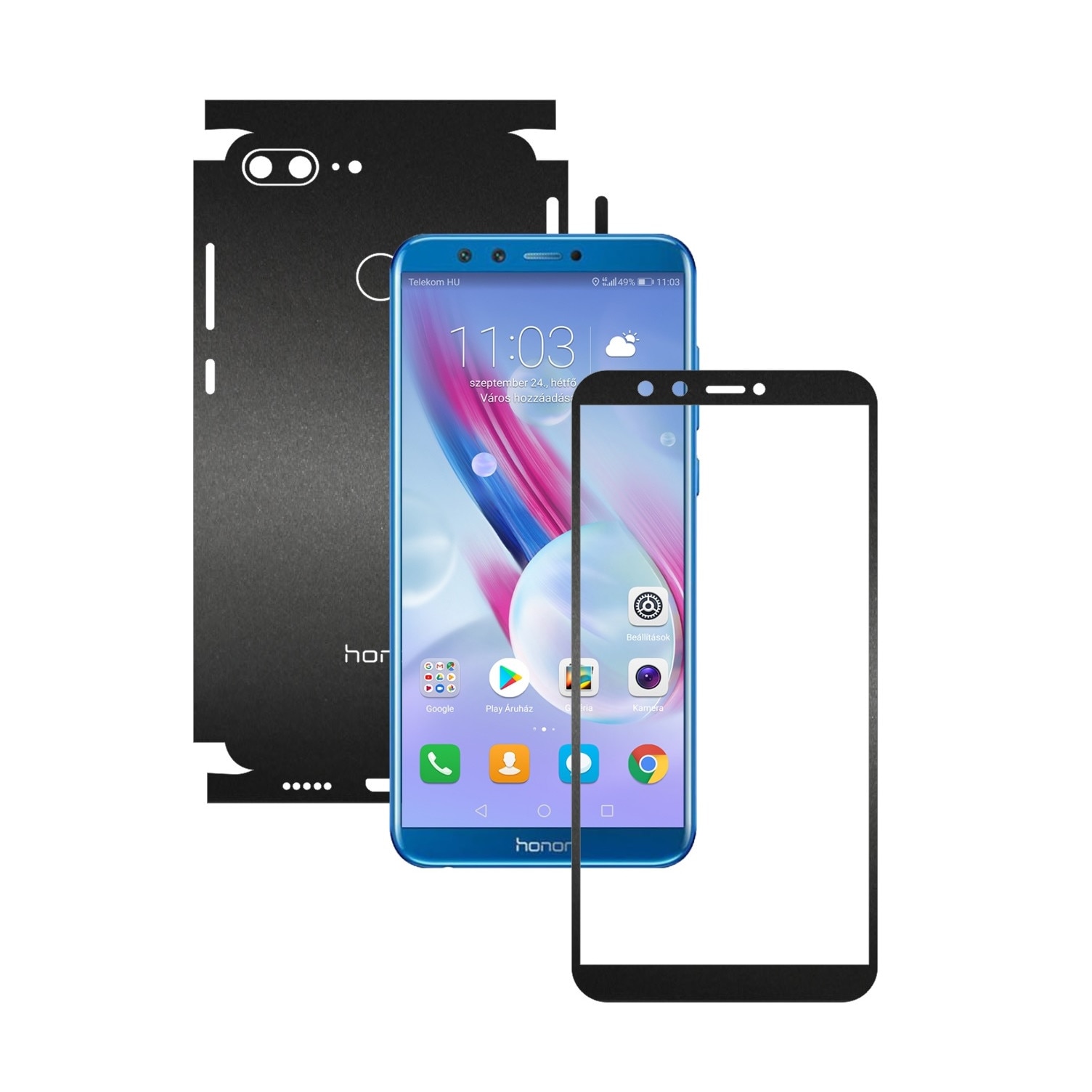 Folie Protectie Carbon Skinz pentru Huawei Honor 9 Lite - Negru Mat 360 Cut, Skin Adeziv Full Body Cover pentru Rama Ecran, Carcasa Spate si Laterale