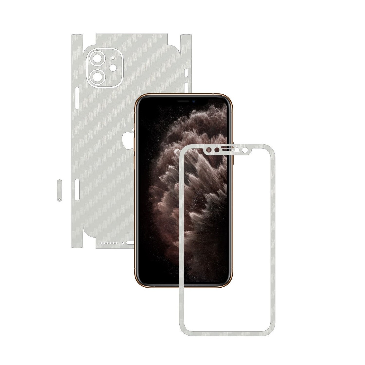 Folie Protectie Carbon Skinz pentru Apple iPhone 11 - CAM CUT - Carbon Alb 360 Cut, Skin Adeziv Full Body Cover pentru Rama Ecran, Carcasa Spate si Laterale
