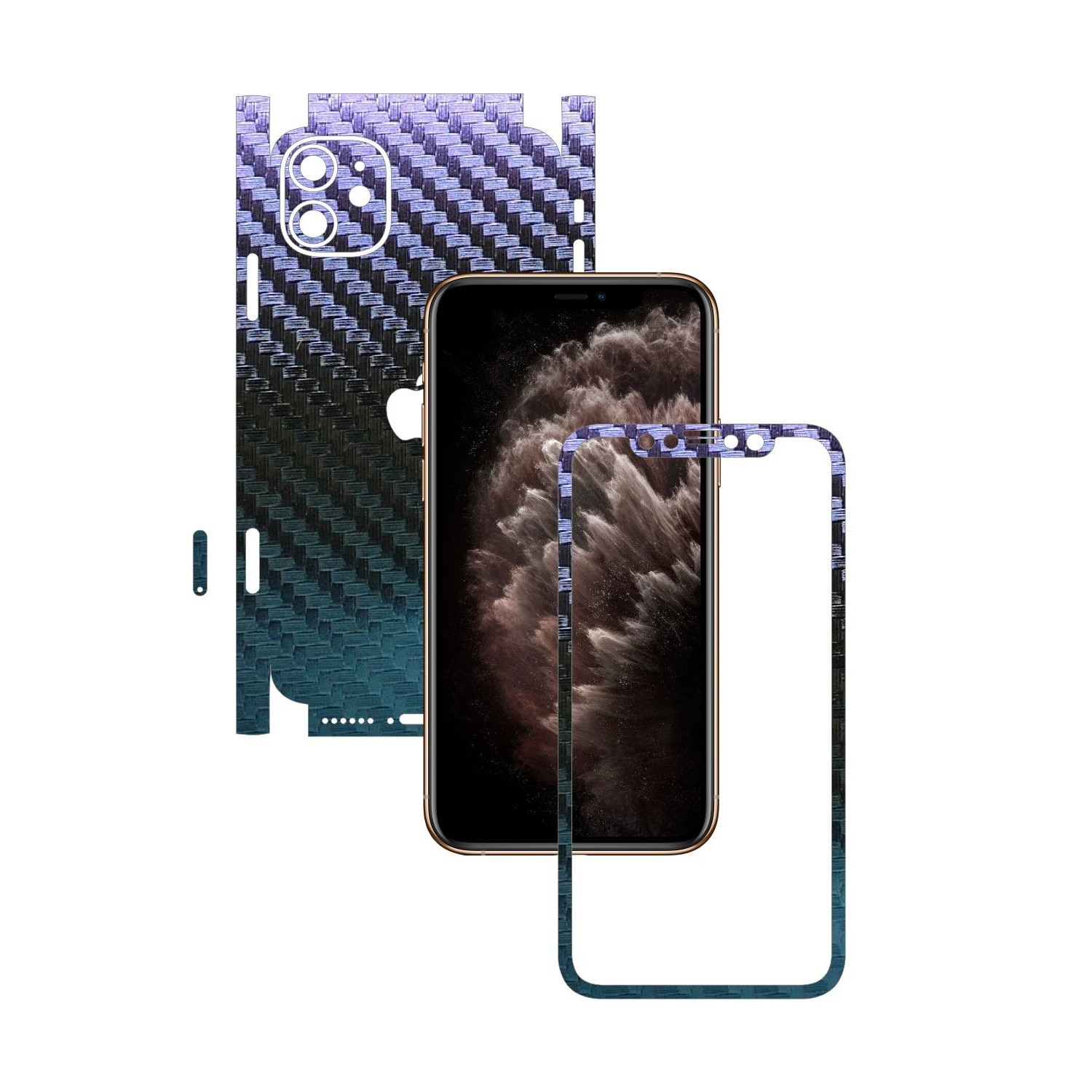 Folie Protectie Carbon Skinz pentru Apple iPhone 11 - CAM CUT - Carbon Cameleon 360 Cut, Skin Adeziv Full Body Cover pentru Rama Ecran, Carcasa Spate si Laterale