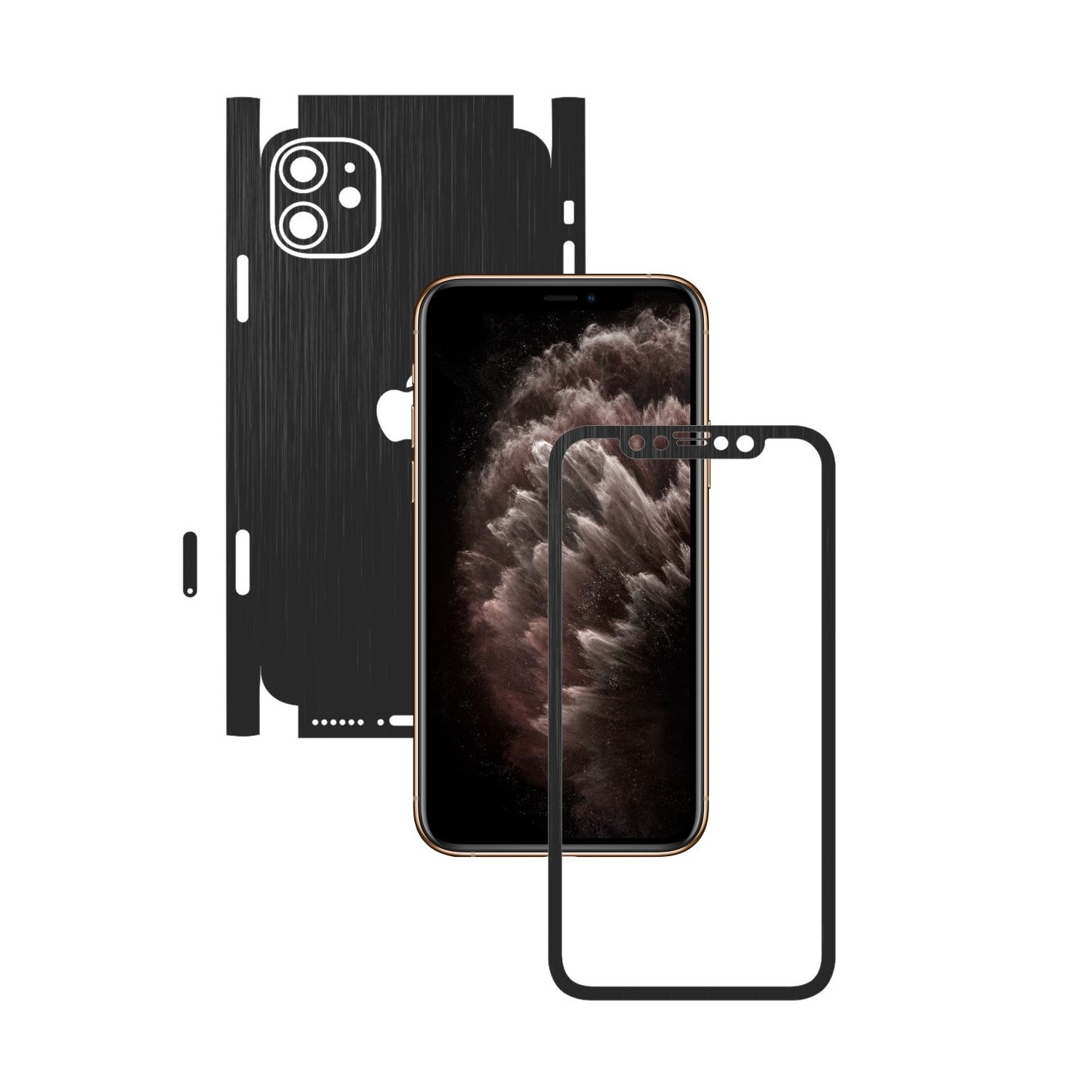 Folie Protectie Carbon Skinz pentru Apple iPhone 11 - CAM CUT - Brushed Negru 360 Cut, Skin Adeziv Full Body Cover pentru Rama Ecran, Carcasa Spate si Laterale