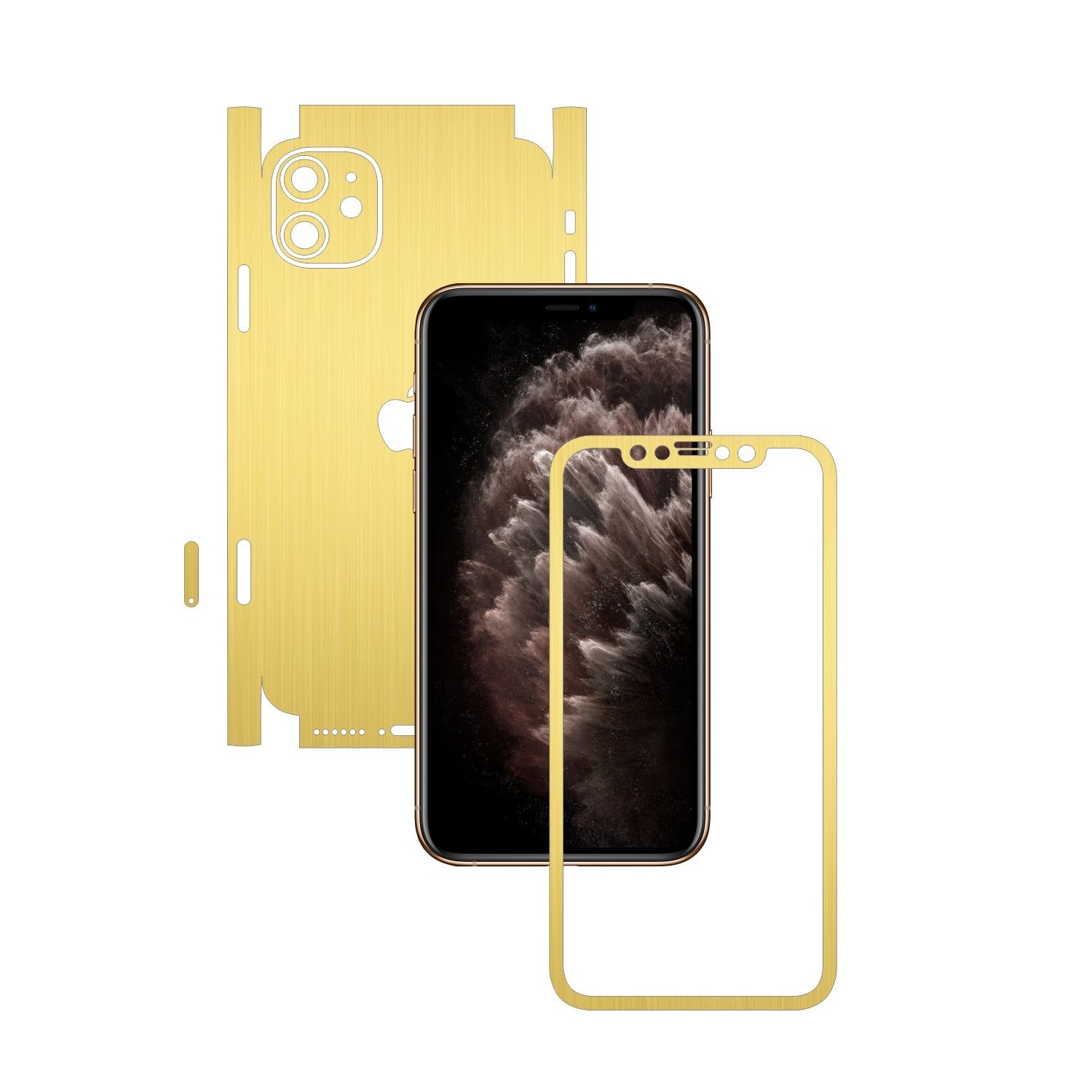 Folie Protectie Carbon Skinz pentru Apple iPhone 11 - CAM CUT - Brushed Auriu 360 Cut, Skin Adeziv Full Body Cover pentru Rama Ecran, Carcasa Spate si Laterale