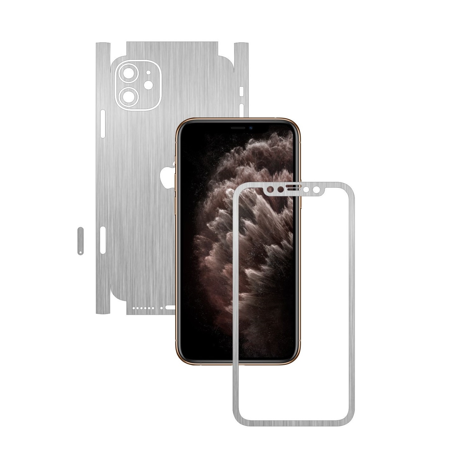 Folie Protectie Carbon Skinz pentru Apple iPhone 11 - CAM CUT - Brushed Argintiu 360 Cut, Skin Adeziv Full Body Cover pentru Rama Ecran, Carcasa Spate si Laterale