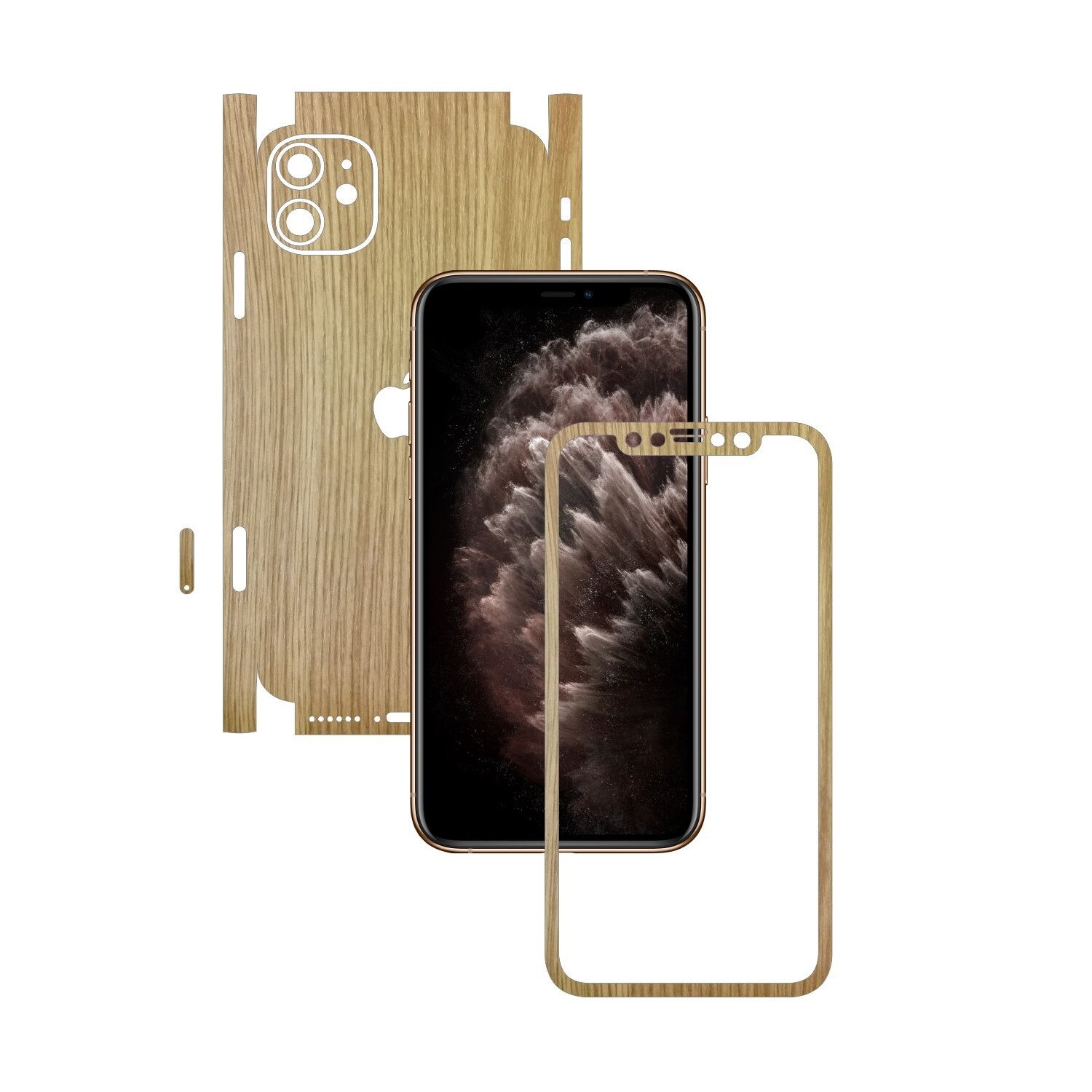 Folie Protectie Carbon Skinz pentru Apple iPhone 11 - CAM CUT - Lemn Stejar 360 Cut, Skin Adeziv Full Body Cover pentru Rama Ecran, Carcasa Spate si Laterale