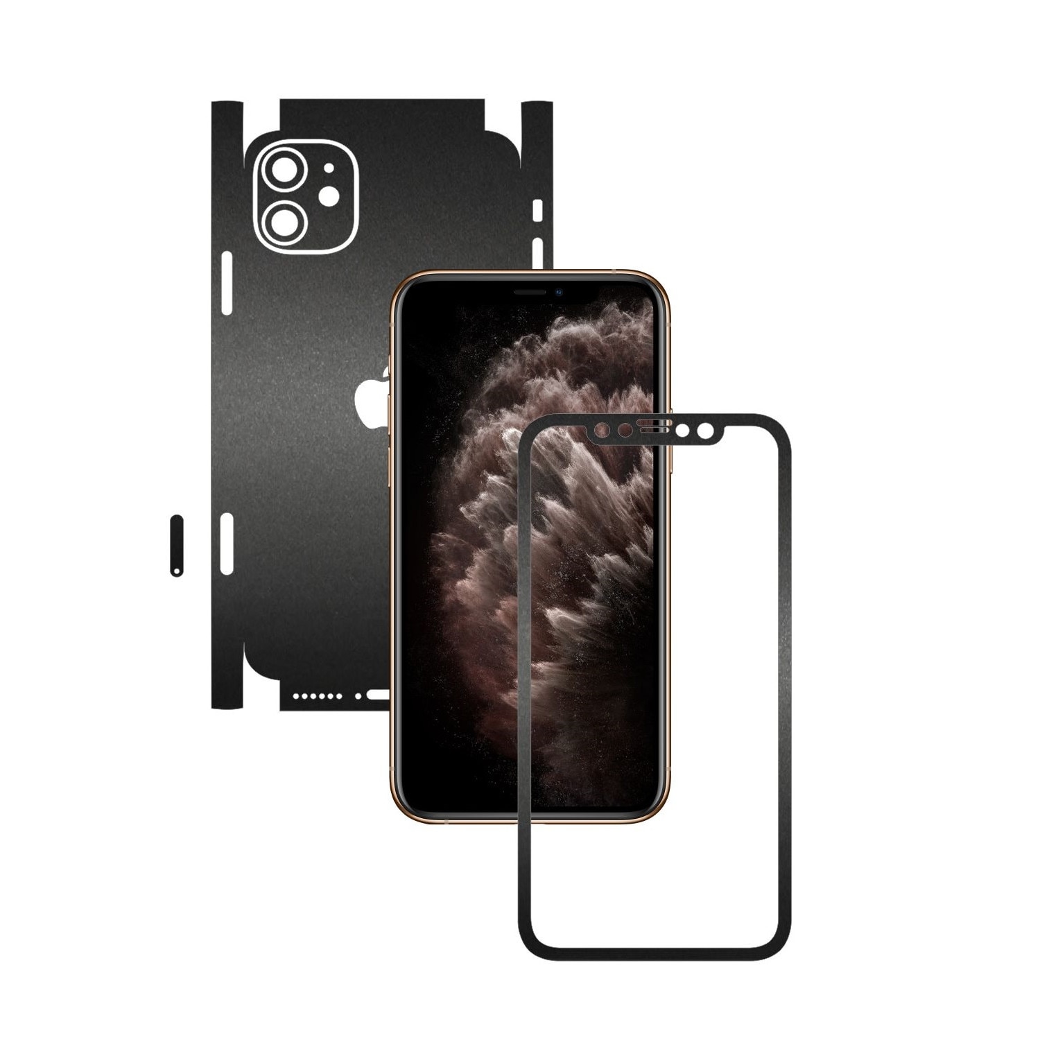 Folie Protectie Carbon Skinz pentru Apple iPhone 11 - CAM CUT - Negru Mat 360 Cut, Skin Adeziv Full Body Cover pentru Rama Ecran, Carcasa Spate si Laterale