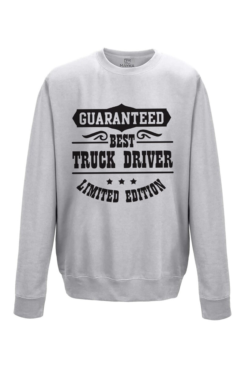 Pulover Barbat din bumbac 80%, poliester 20%, MAYKA, model best truck driver, gri, Gri