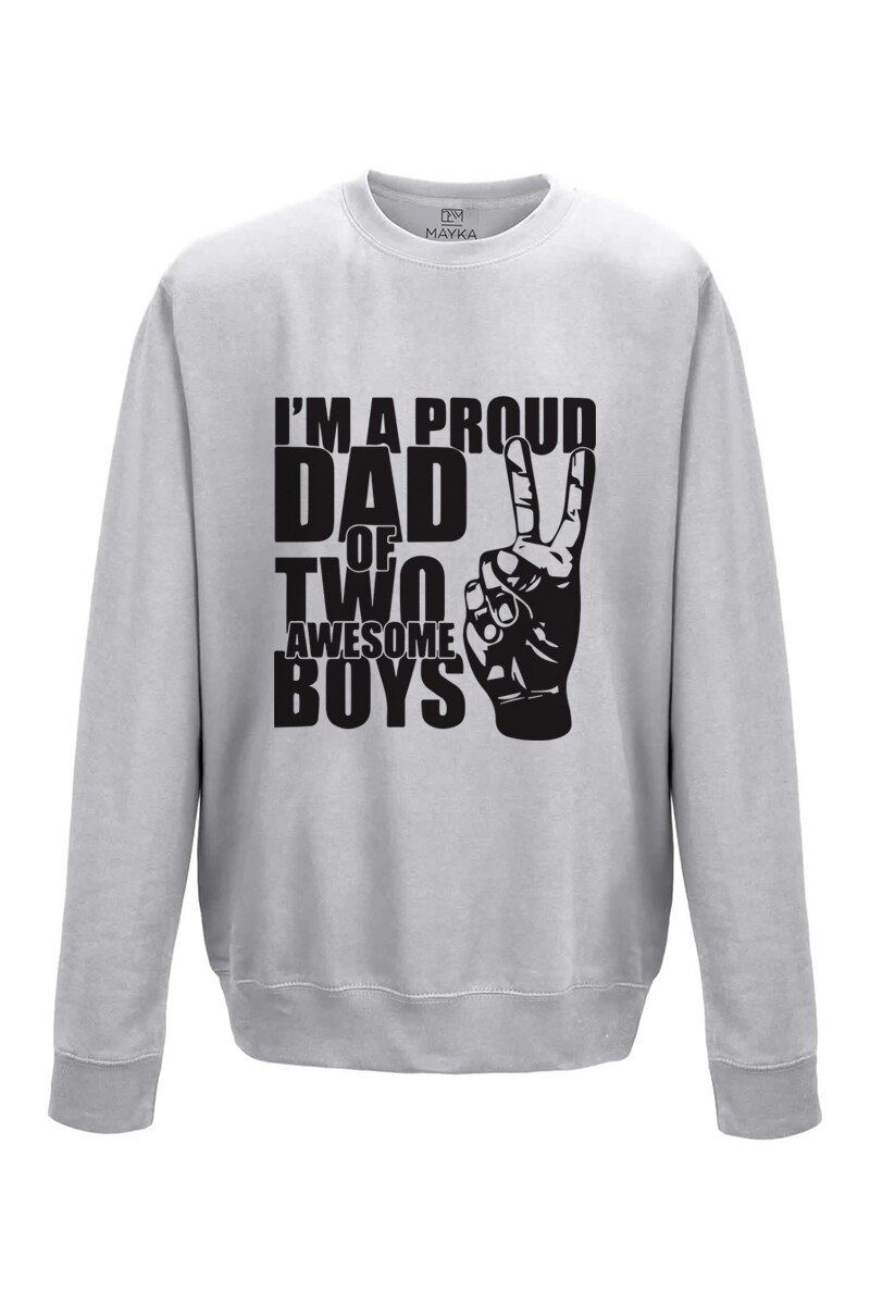 Pulover Barbat din bumbac 80%, poliester 20%, MAYKA, model Dad of 2 awesome boys, gri, Gri