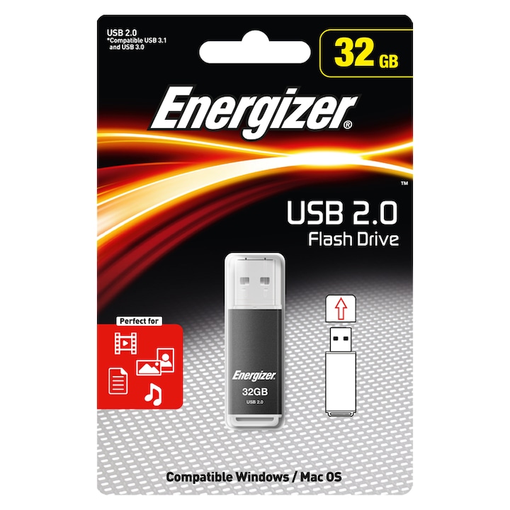 USB флаш памет ENERGIZER, USB 2.0 Flash Drive 32GB, metal, Black