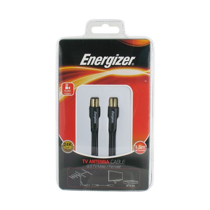 Кабел за TV антена ENERGIZER, 9.5TV Male/Female_new, 1.5м
