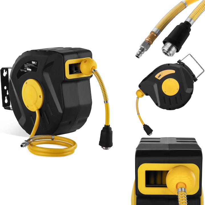 Tambur furtun aer automat, MSW, PVC, 11m, Negru