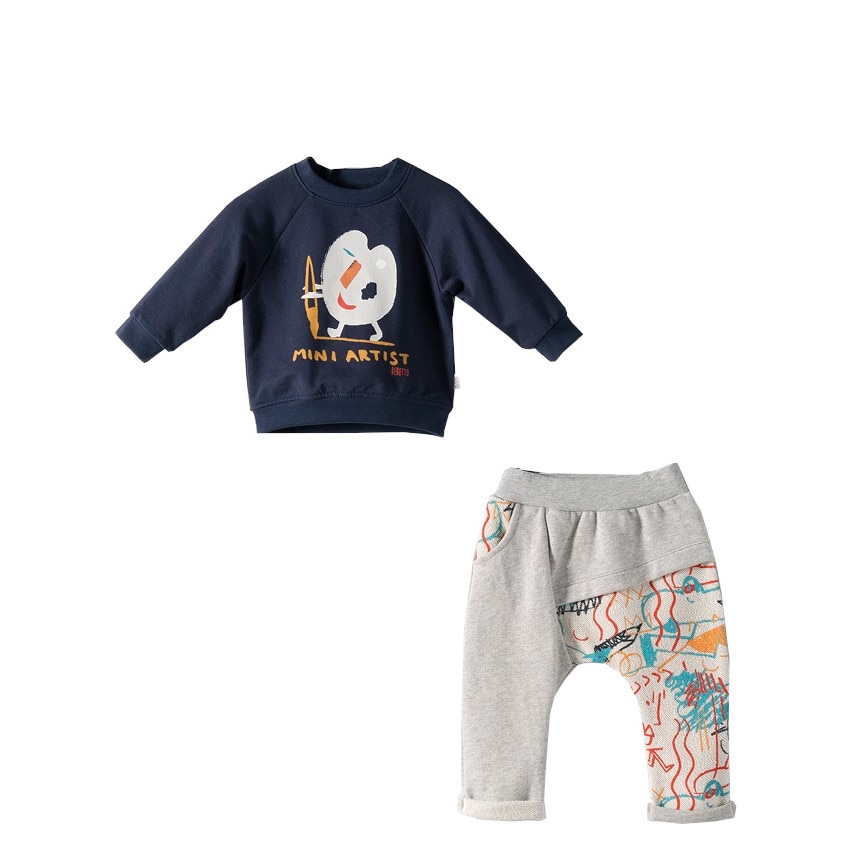 Compleu copii Bebetto Artist, 9-12 luni, Albastru/Gri