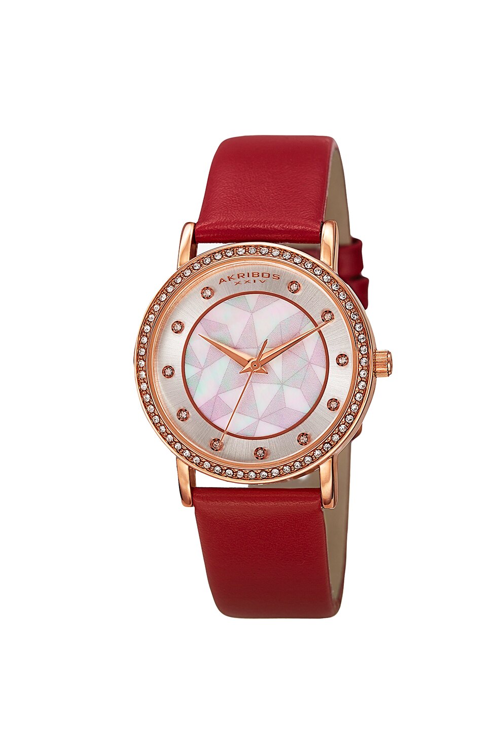 AKRIBOS XXIV, Ceas rotund decorat cu cristale, Rosu inchis/Auriu