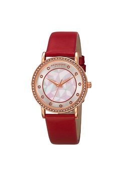 AKRIBOS XXIV, Ceas rotund decorat cu cristale, Rosu inchis/Auriu AKRIBOS XXIV, Ceas rotund decorat cu cristale, Rosu inchis/Auriu
