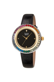 BURGI, Ceas analog decorat cu diamant, Negru/Auriu BURGI, Ceas analog decorat cu diamant, Negru/Auriu