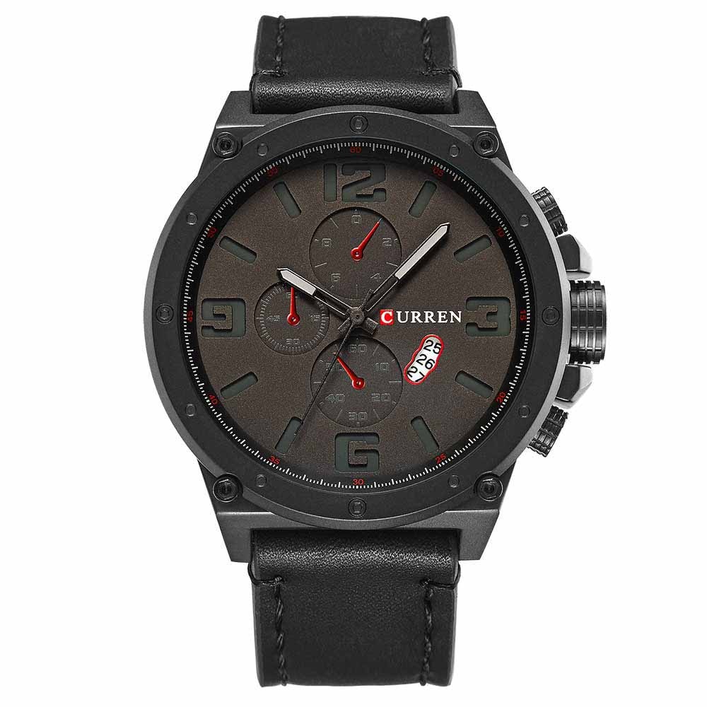 Ceas Curren Barbatesc Quartz Casual Elegant Negru, PN999929NU, curea din piele, afisaj Analog