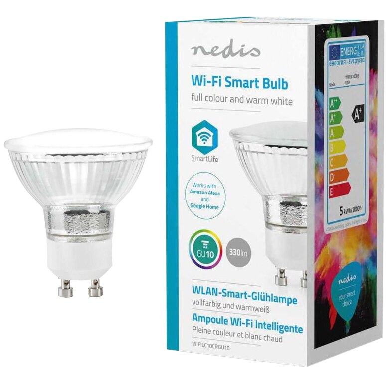 Ampoule connectée LED Nedis SmartLife GU10 5W 330lm A+ blanc chaud et RGB  2700 K Android et iOS WIFILC10CRGU10