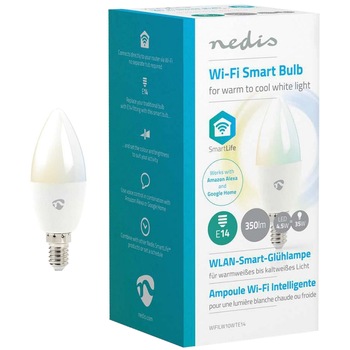 Bec inteligent LED Nedis, Wi-Fi, dimabil, E27, 4.5W (35W), 350 lm, A+, lumina alba calda/rece Bec inteligent LED Nedis, Wi-Fi, dimabil, E27, 4.5W (35W), 350 lm, A+, lumina alba calda/rece