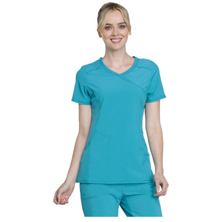 Halat medical antimicrobian Mock Wrap Teal Blue, Marimea M