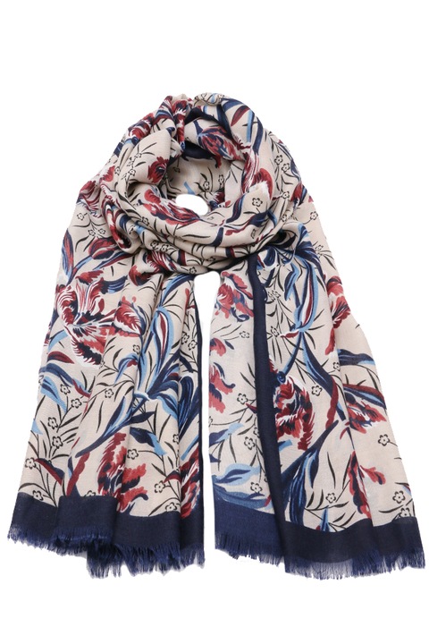 Дамски шал ROCS, С флорален принт, Вискоза, Тъмносин, 85 х 180 см