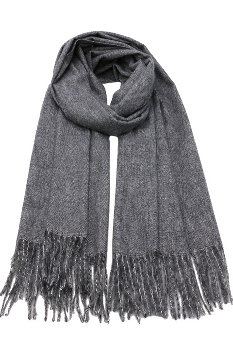 Fular tip sal pentru dama, cu franjuri, din viscoza, culoare uniton B040BK negru